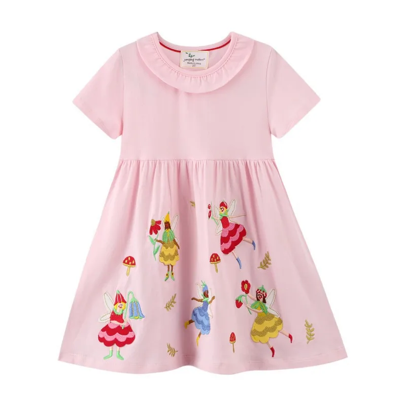 Jumping Meters Girls Party Dresses Fairy Embroidery Fashion Birthday Kids New Year Clothes Children's Summer Frocks Costume