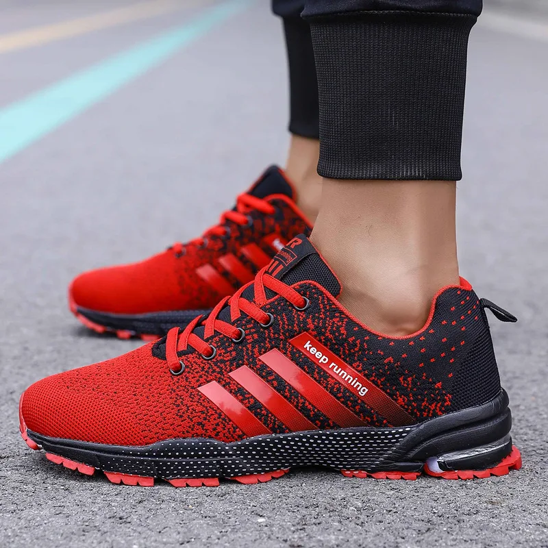 Big Size Green Breathable Cheap Running Shoes Men Weaving Red Outdoor Marathon Sneakers Lightweight Keep Running Men Sport Shoes