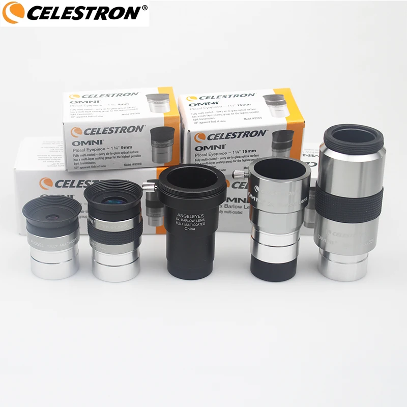 

Celestron Omni 9mm 15mm 40mm Plossl Telescope Eyepiece 2x 5x Barlow Lens 1.25 Inches Astronomical Telescope Accessories Suit