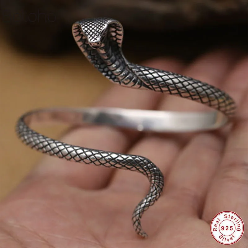 Cobra Bangle 100% Real 925 Sterling Silver colour Turkish Vintage Bracelet Bangle Indian Jewelry for men Women Open bracelets