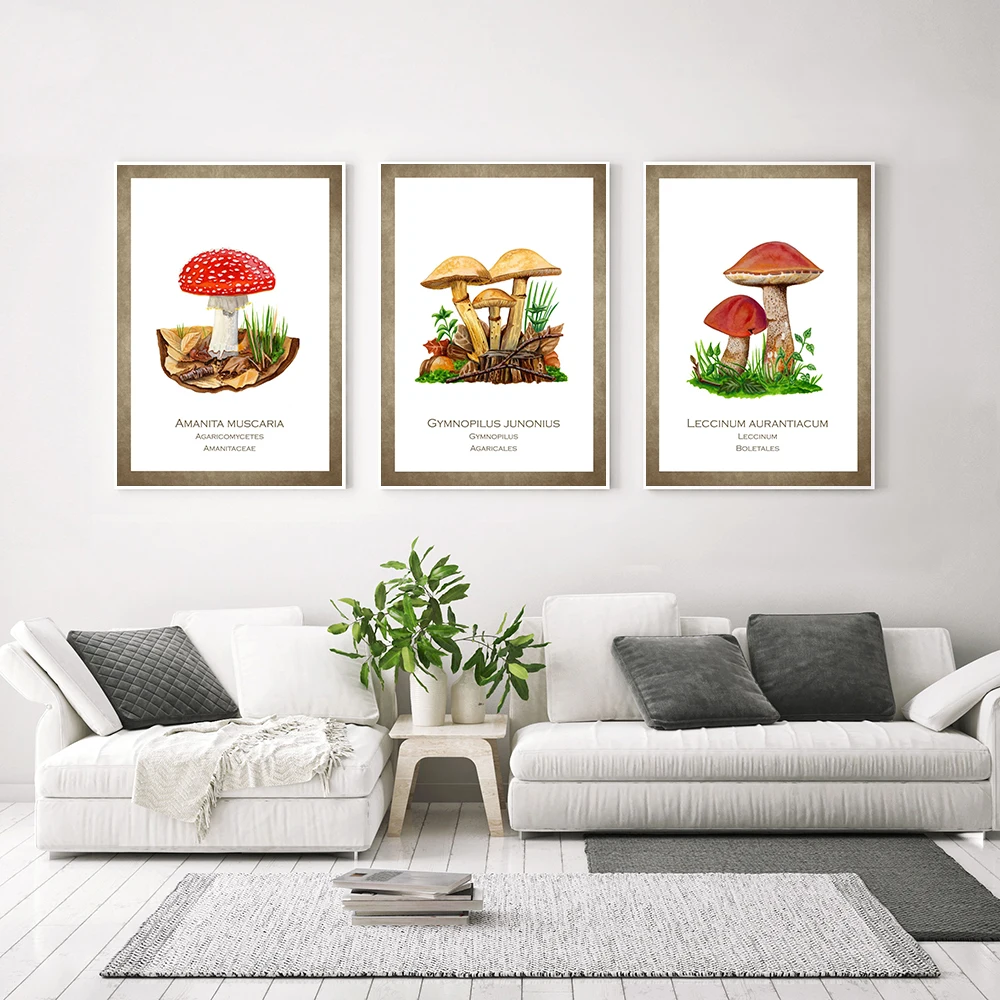 Vintage Amanita Muscaria Mushroom Posters Antique Wall Art Botanical Pictures Fly Agaric Toadstool Canvas Painitng Office Decor