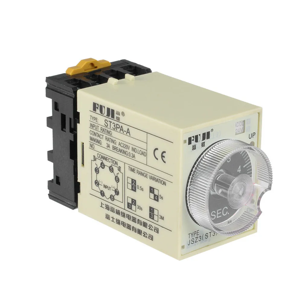 ST3PA series time relay / timer ST3P A-A/B/C/D/E/F/G (AC 220V 110V DC 24V 12V alternative) Power on time delay With Base Socket