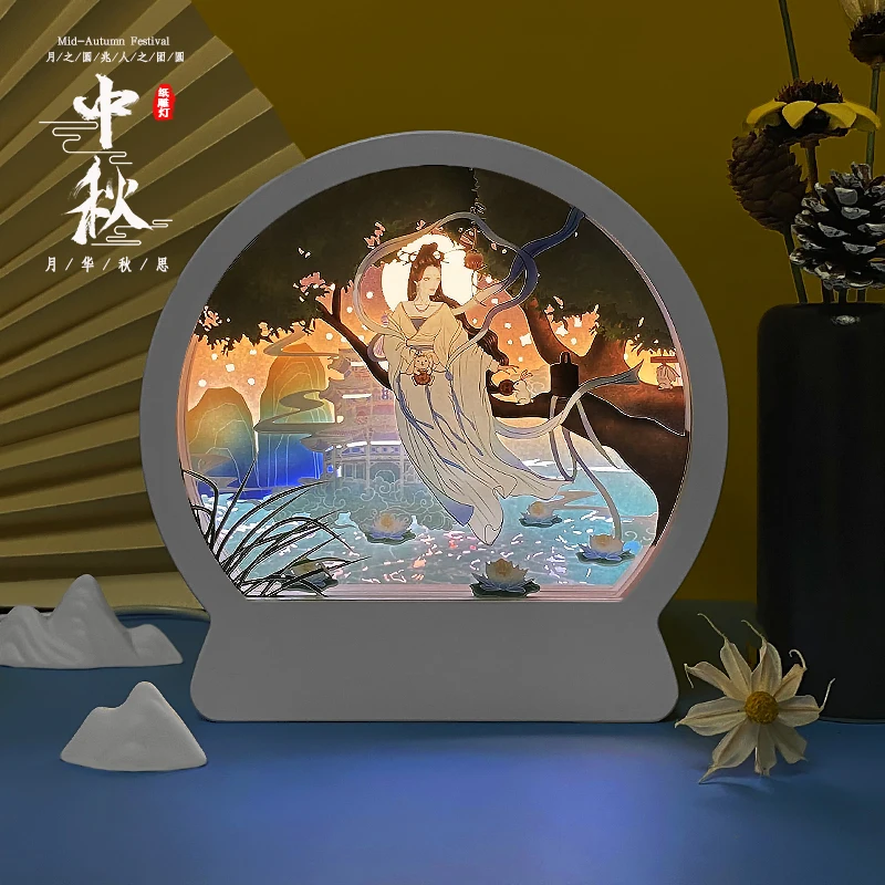 Night Light Led Lamp Table Lamp Shadow Box Frame  Photo Frame DIY Paintting Aesthetic Room Decor Semicircle Moon Lamp Anime Lamp