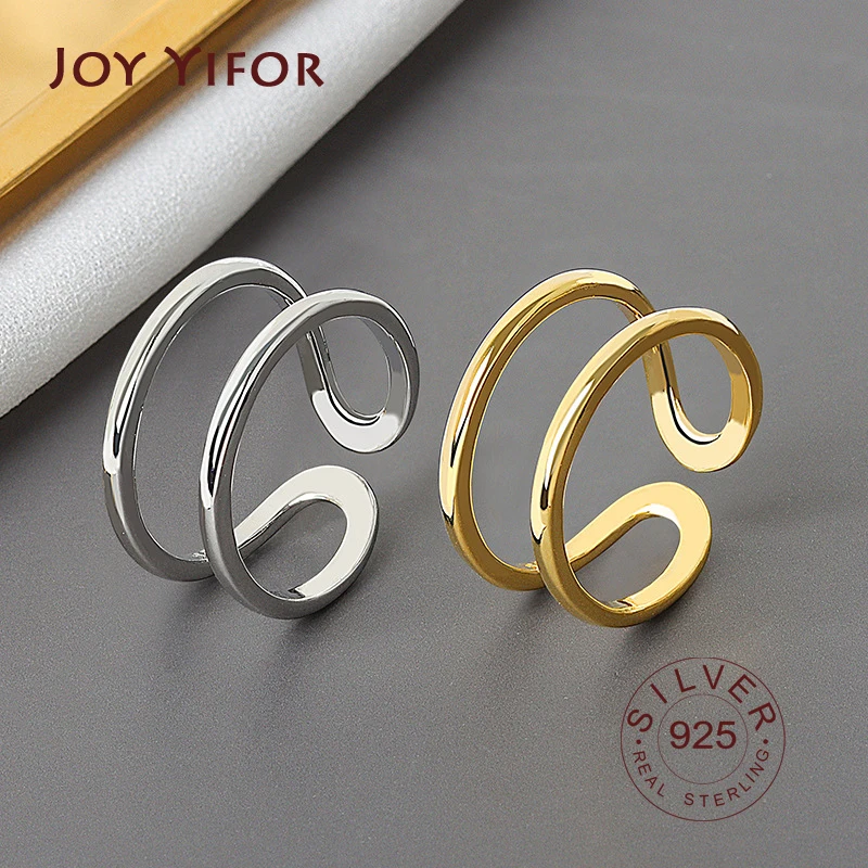 100% 925 Sterling Silver Open Ring for Women INS Minimalist Irregular double lines gold color Jewelry Bijoux Birthday