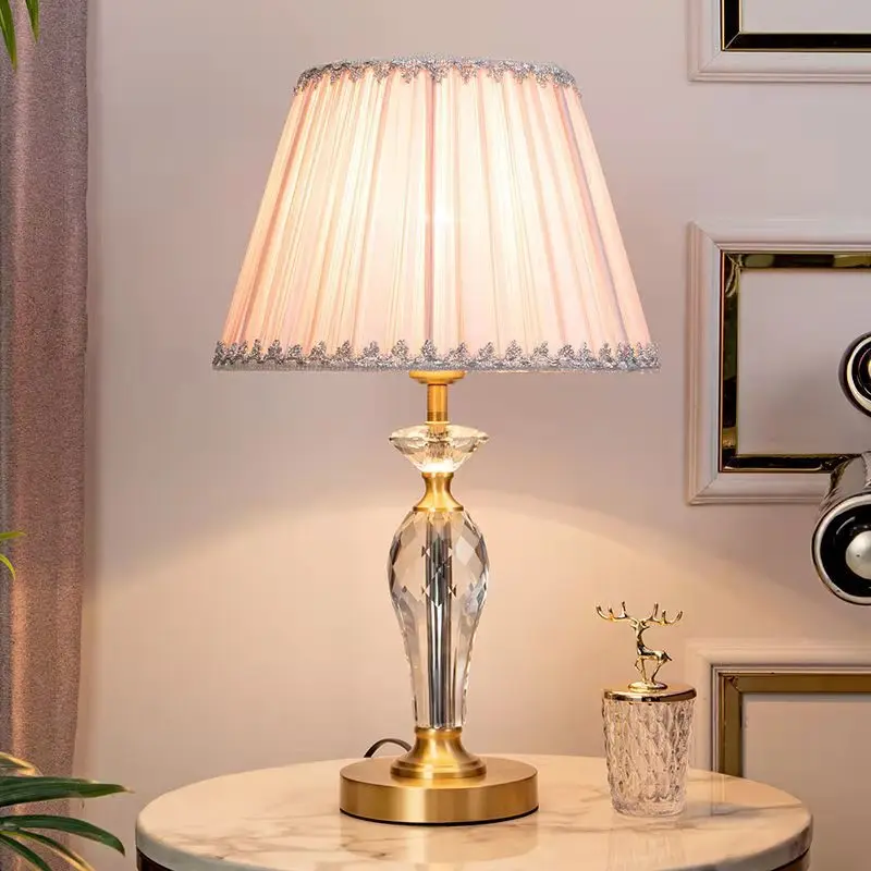 

Table Lamp Bedroom Living Room Study Room Dinigroom Desk Lamp Home Indoor Crystal Cloth Fabric Luxury Wedding Bedside Lighting