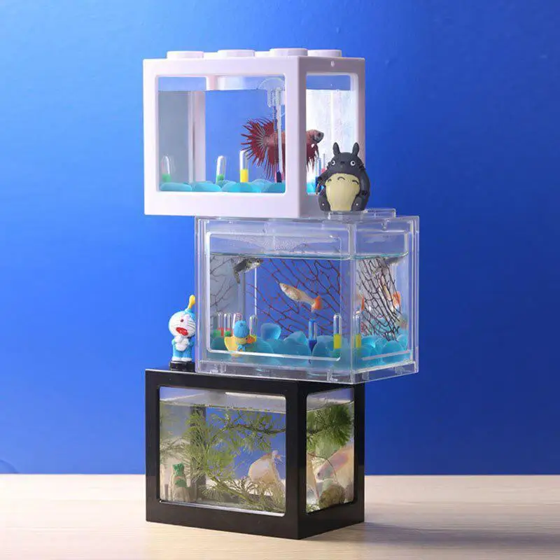 Creative Multicolor Stackable Building Blocks Ecological Mini Aquarium Fish Tank Small Reptile Pet Box landscape seawe