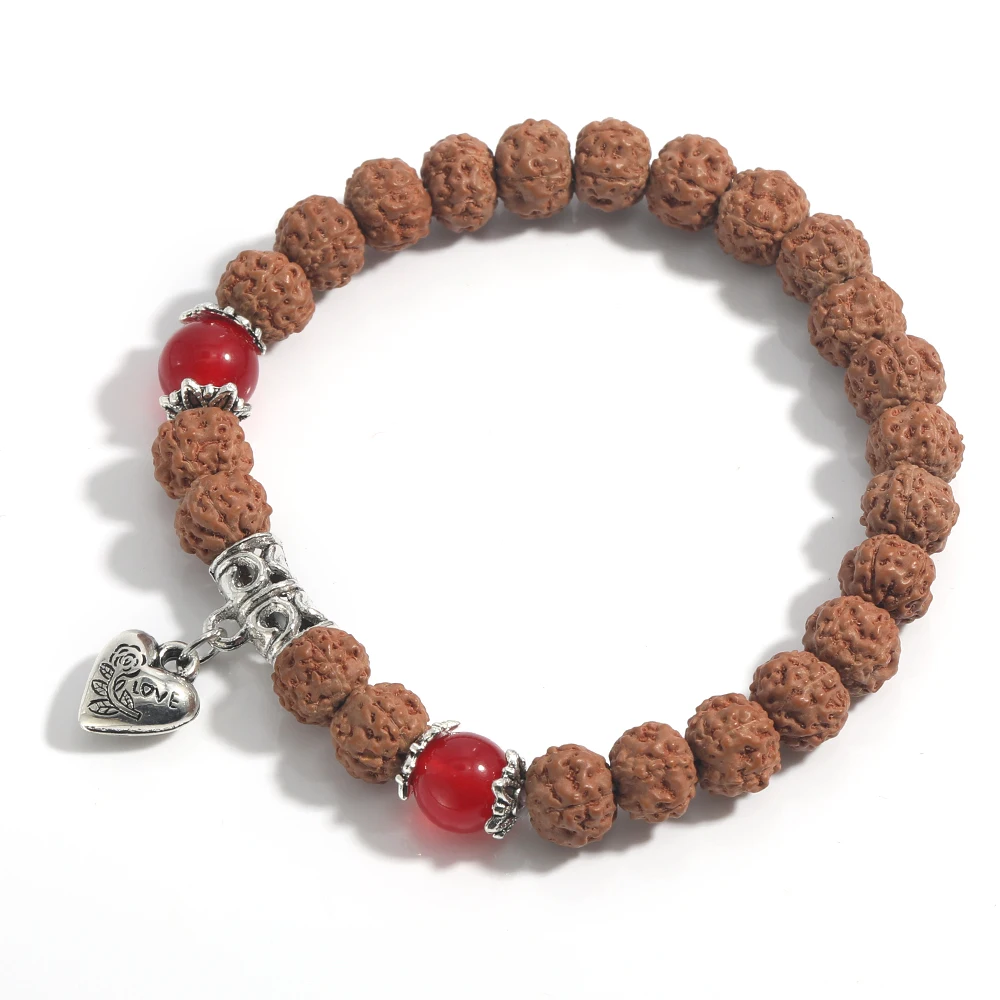 7mm Original Rudraksha Heart Mala Chakra Bracelet Yoga Healing Prayer  Charm Women\'s Jewelry Beaded Strand Bracelet Wholesale