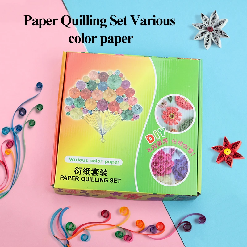 Creative Colorful Paper Stripes Quiling Origamie Paper DIY Rolling/Curling/Folded Paper Craft Tool/Material Handmade Artwork Set