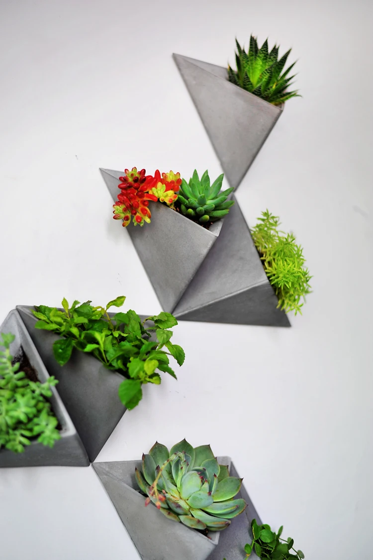 Triangle-shape Wall hanging cement flowerpot silicone mold silicone concrete pot molds for home decorations S9035