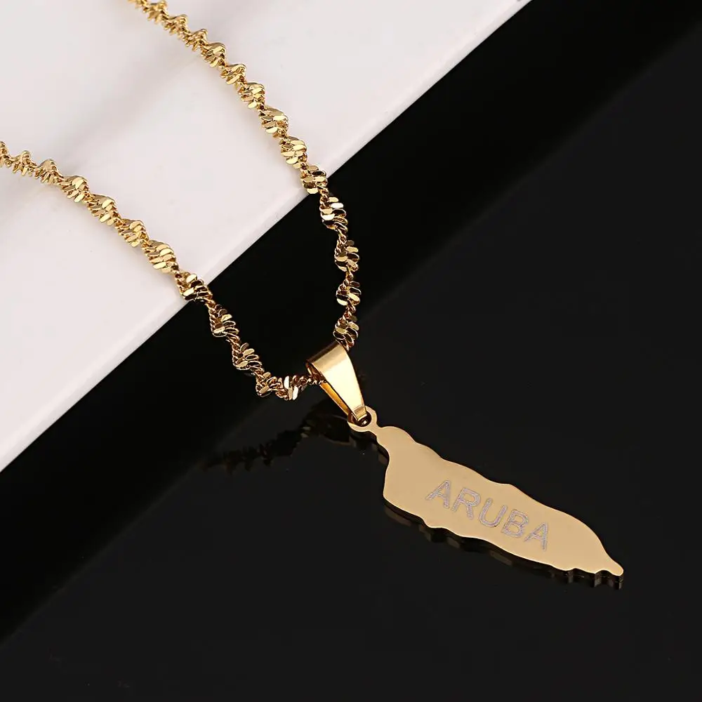 الفولاذ المقاوم للصدأ الذهب اللون أروبا قلادة على شكل خريطة قلادة جزر البحر الكاريبي خرائط حلية مجوهرات