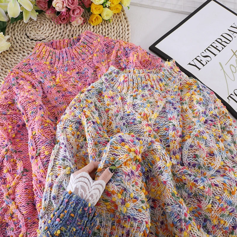 Fashion 2020 New Women Chic Rainbow Candy-Color Polka Dot Students Soft Sexy Warm Sweet Knitted Color-Hit Pullover Sweater