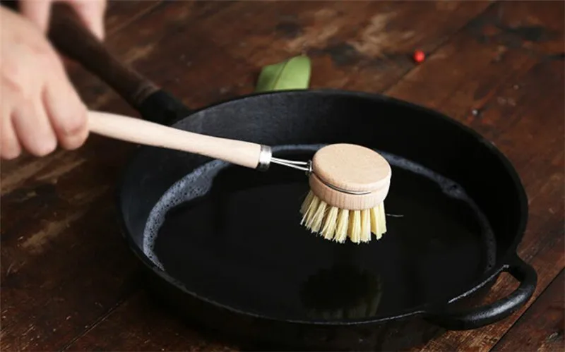 

New 50pcs/lot Natural Wooden Long Handle Pan Pot Brush Dish Bowl Washing Cleaning Brush Household Kitchen Cleaning Tools