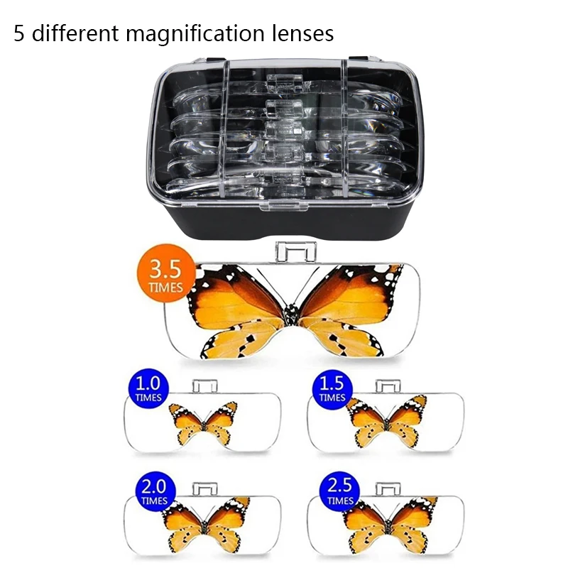 magnifying glass illuminated magnifier glass With Adjustable 5 Lens Loupe LED Light For Soldering Reading repairing electronics