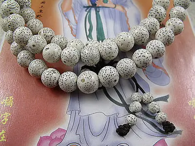 11mm Tibetan Buddhism 108 White Star & Moon Bodhi Seed Prayer Bead Mala Necklace