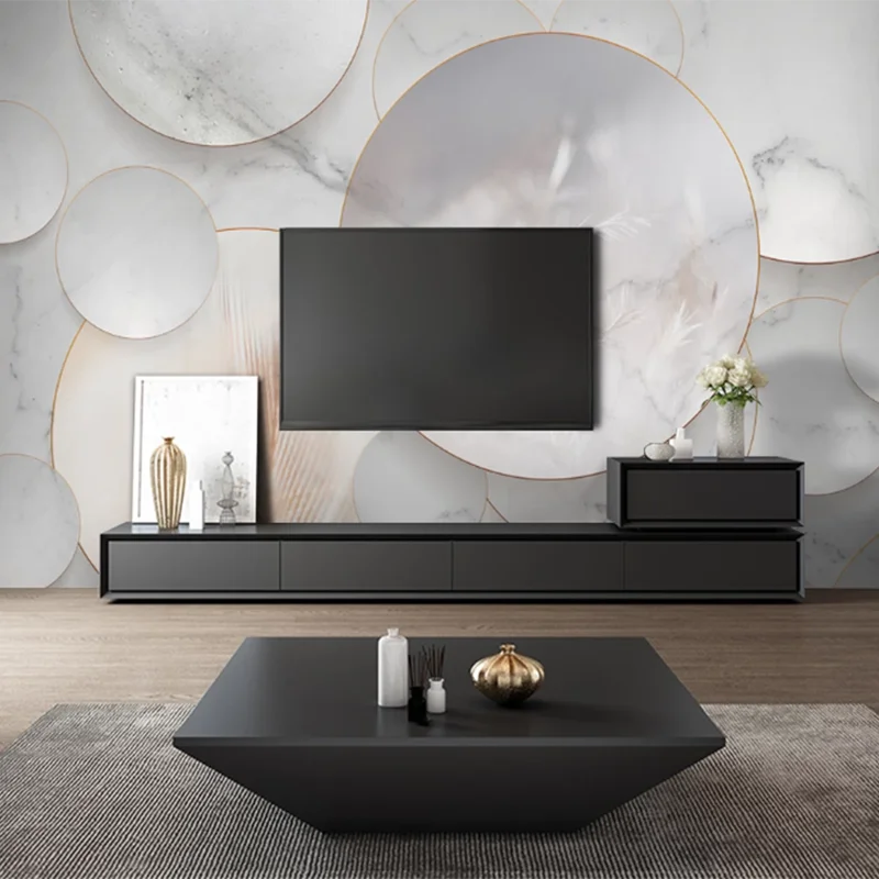 

Custom Mural Wallpaper Simple White Geometric Round Marble Tv Background Wall Painting