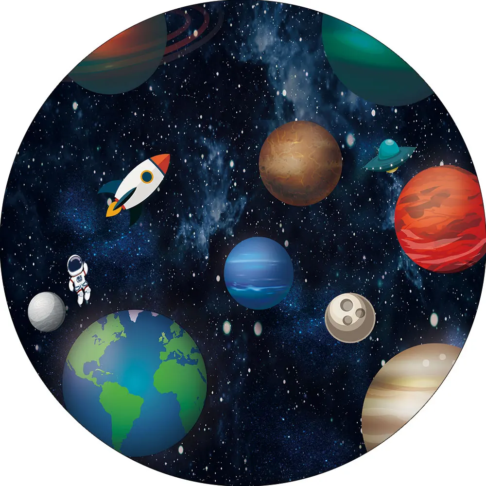 Allenjoy Space Spaceship Universe Round Background Circle Backdrop Cover Birthday Party Boy Baby Shower Photocall Banner Decor