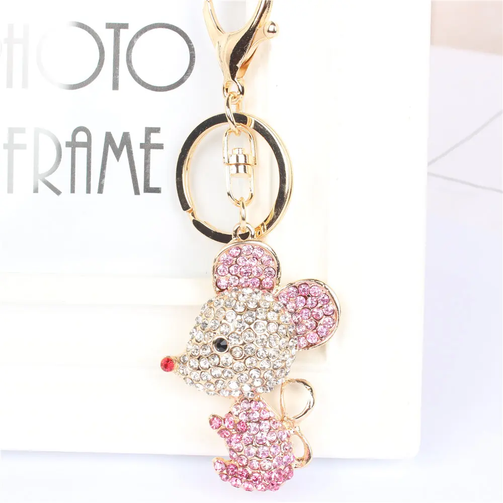 New Black Pink Rat Mouse Key Chain Keyring Rhinestone Crystal Pendant Charm for Handbag Purse Bag Carkey Gift