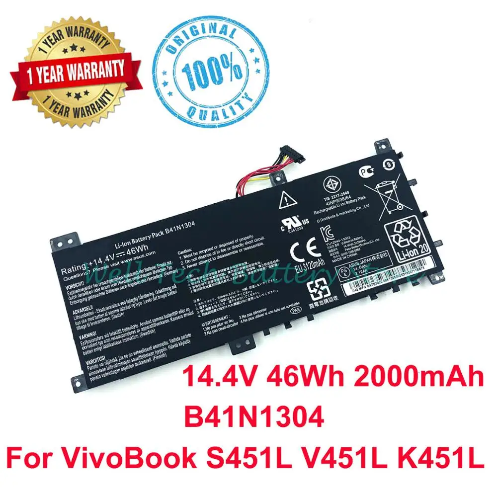 

Original Brand New 14.4V 46Wh B41N1304 Laptop Battery For Asus VivoBook S451L S451LA S451LB S451LN V451L K451L