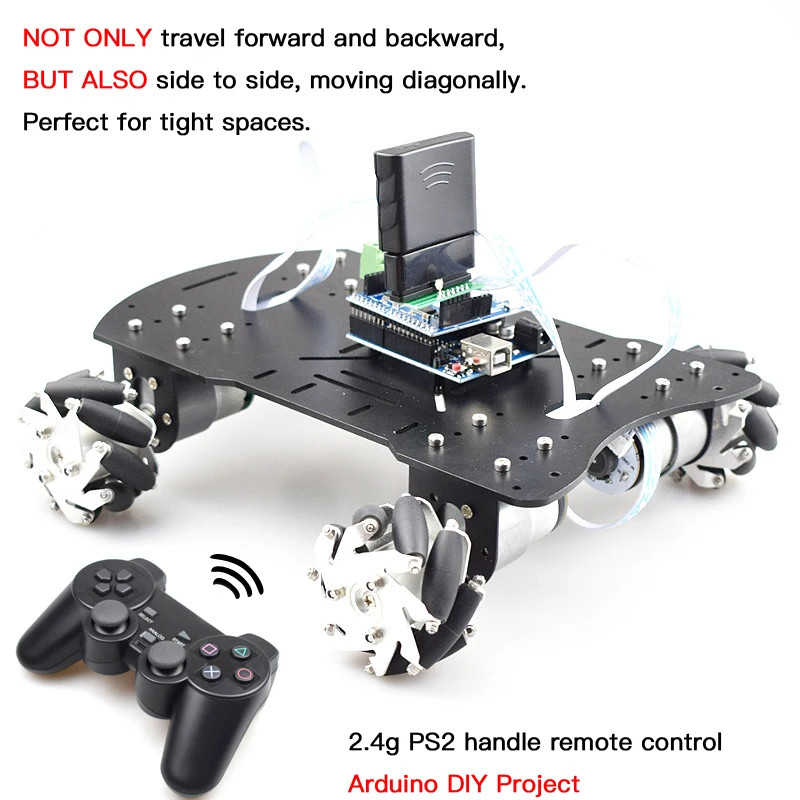 PS2 Handle Control Smart RC Mecanum Wheel Robot Car Omni-Directional for Arduino with 12V Encoder Motor DIY Project STEM Toy