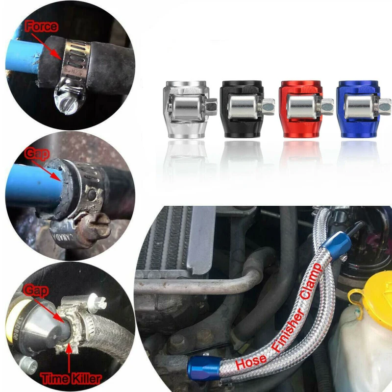 Metal Car End Oil Fuel Hose Clamp AN4 AN6 AN8 AN10 AN12 Pipe Finisher Oil Heat Sink Tube Connector Clamps Tools Car Accessories