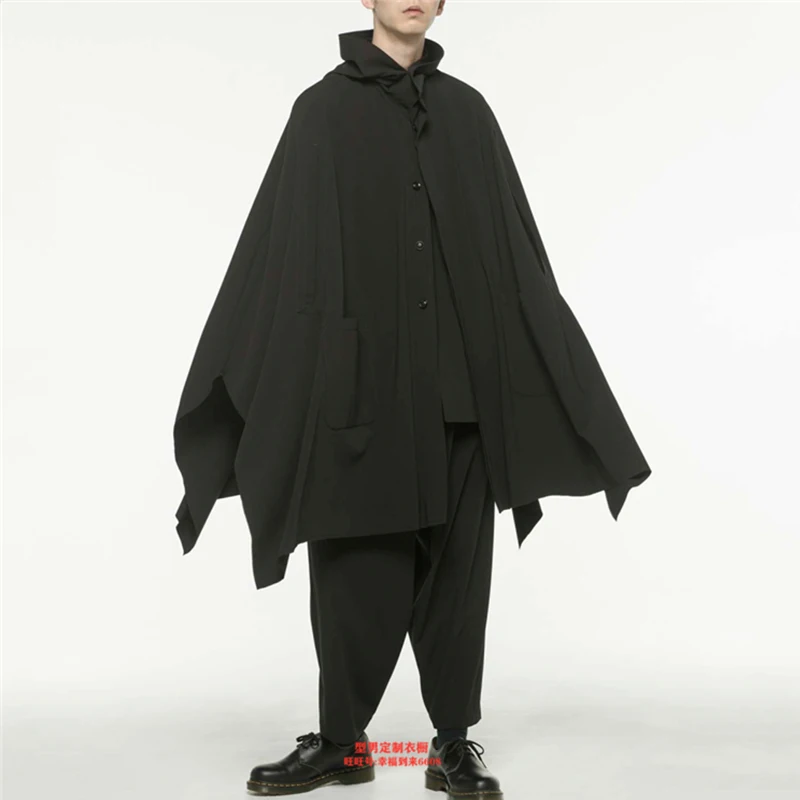 Coat spring summer bat casual hooded cape trendy men's loose and fashionable sun proof clothes