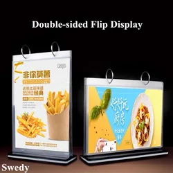 2 Pieces A4 Page Turning Table Acrylic Sign Holders Display Stand Restaurant Menu Paper Card Holder Poster Label Frame