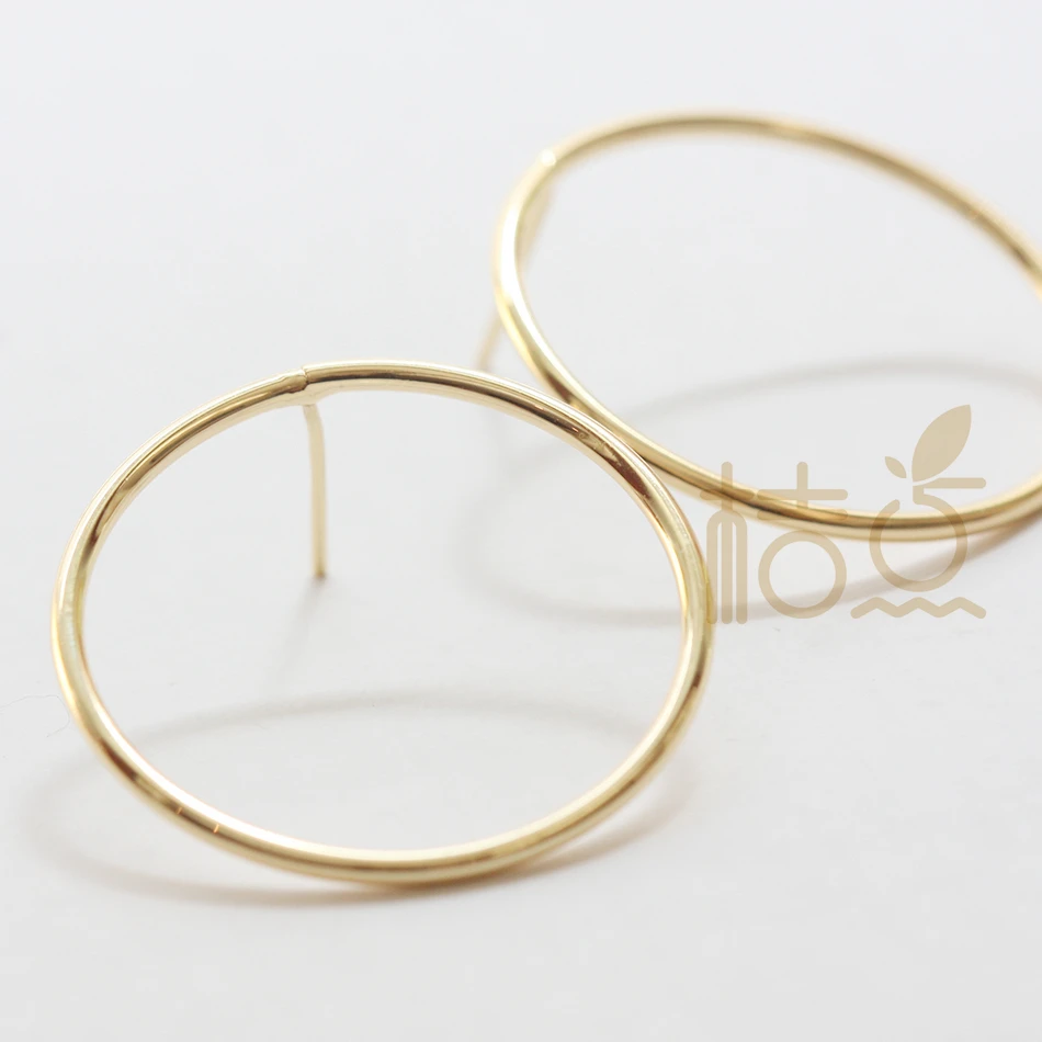 2 Pieces (One Pair) Gold Plated Brass Base Earring Post - Ring 30.4mm (4526C)