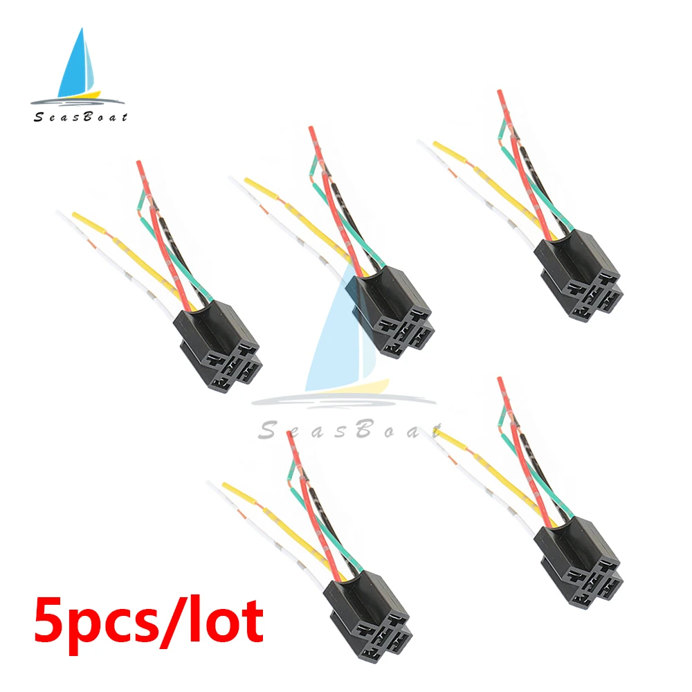 5 Pcs 5 Pin Automotive Relay Socket Harness Connector Plug Bakelite Relay Base Seat for 12V 24V 4Pin 5Pin Auto Relay