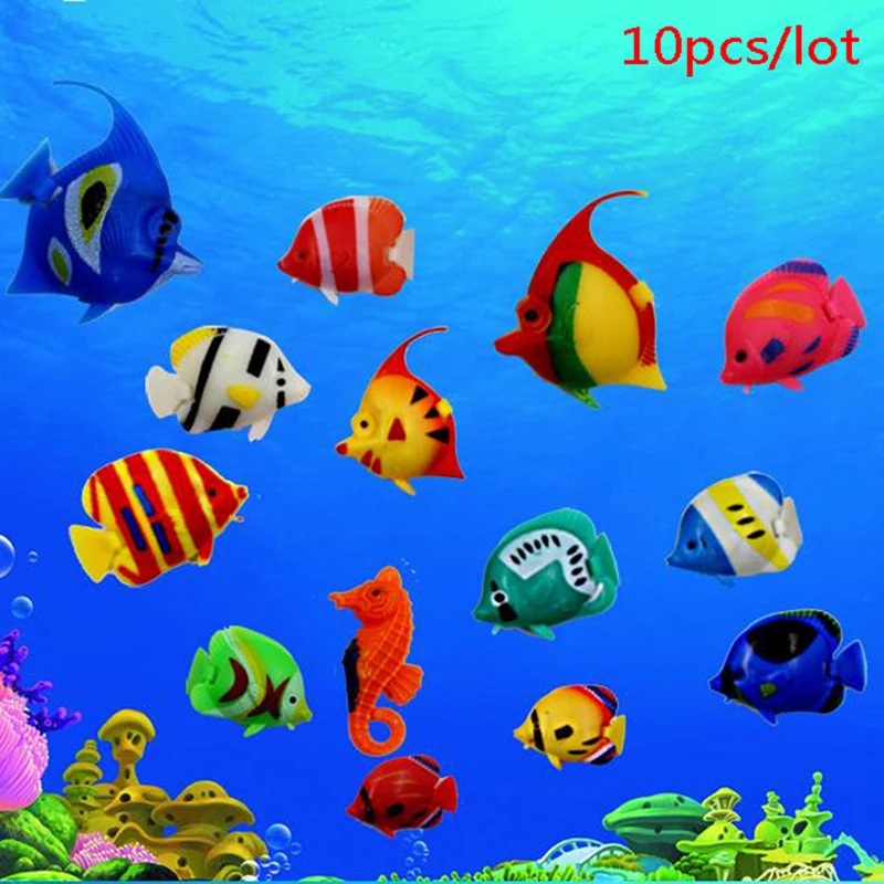 10pcs Artificial durable plastic Fake Fish Floating Landscape For Fish Tank Decoration Aquarium Ornament