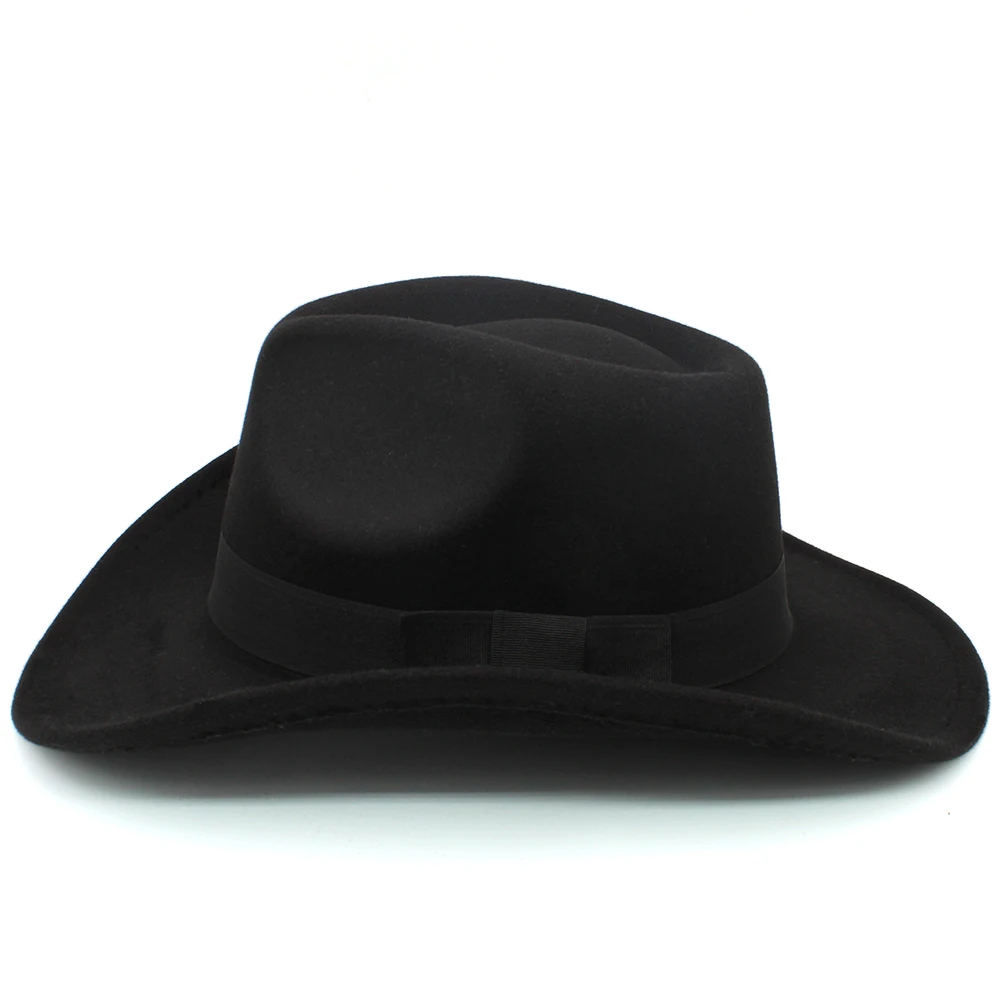 Men Women Wool Western Cowboy Hats Wide Brim Panama Caps Outdoor Sombrero Travel Fedora Sunbonnet Party Adjustable Size M-L