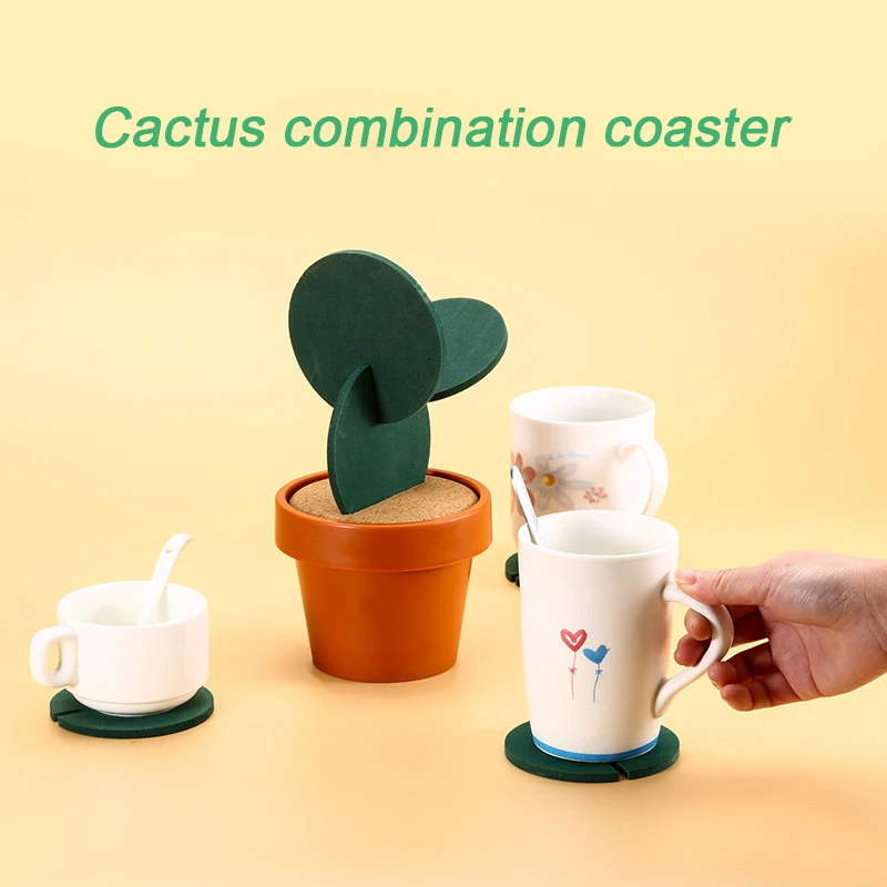 Coasters DIY Cactus Coaster Set Novelty Gift Non-slip Tea Coffee Cup Holder Coasters Heat Insulation Pad Home Decor Kitchen Tool