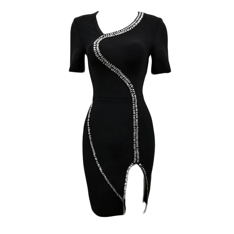 

Beading Women Bandage Dress Sexy New Arrival Party Club Celebrity Short Sleeve Autumn Winter Ladies Clothing