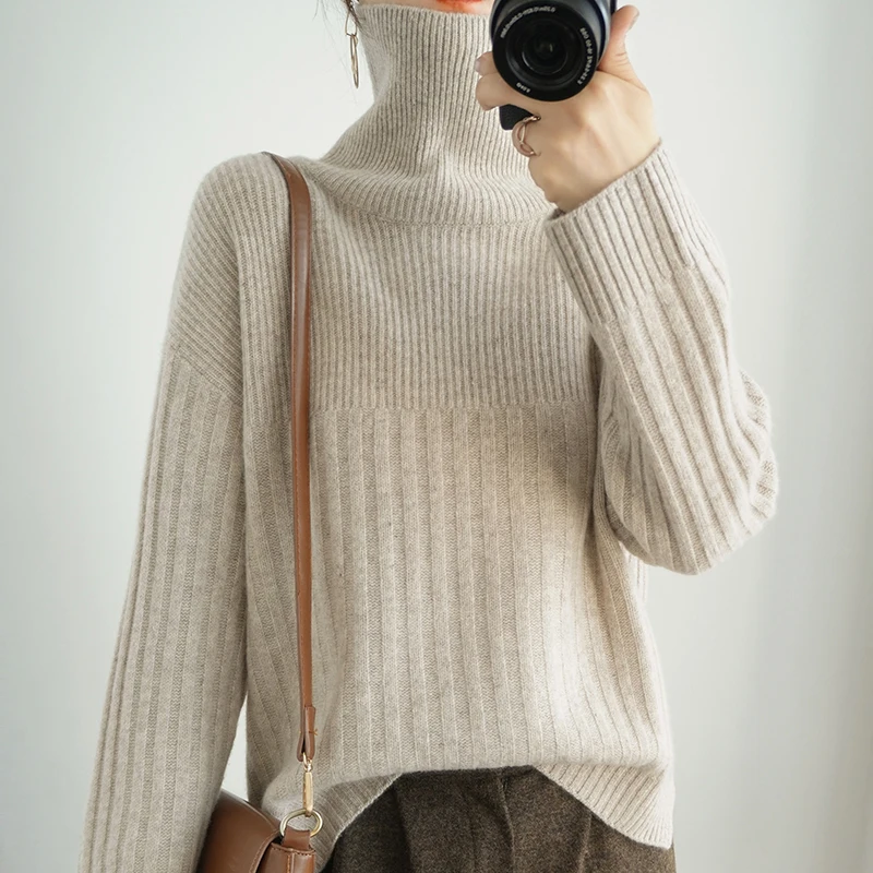 Cashmere 2021 Basic Turtleneck Women Sweaters Fall Winter Thick Warm Pullover Slim Tops Ribbed Knitted Sweater Jumper Soft Pull