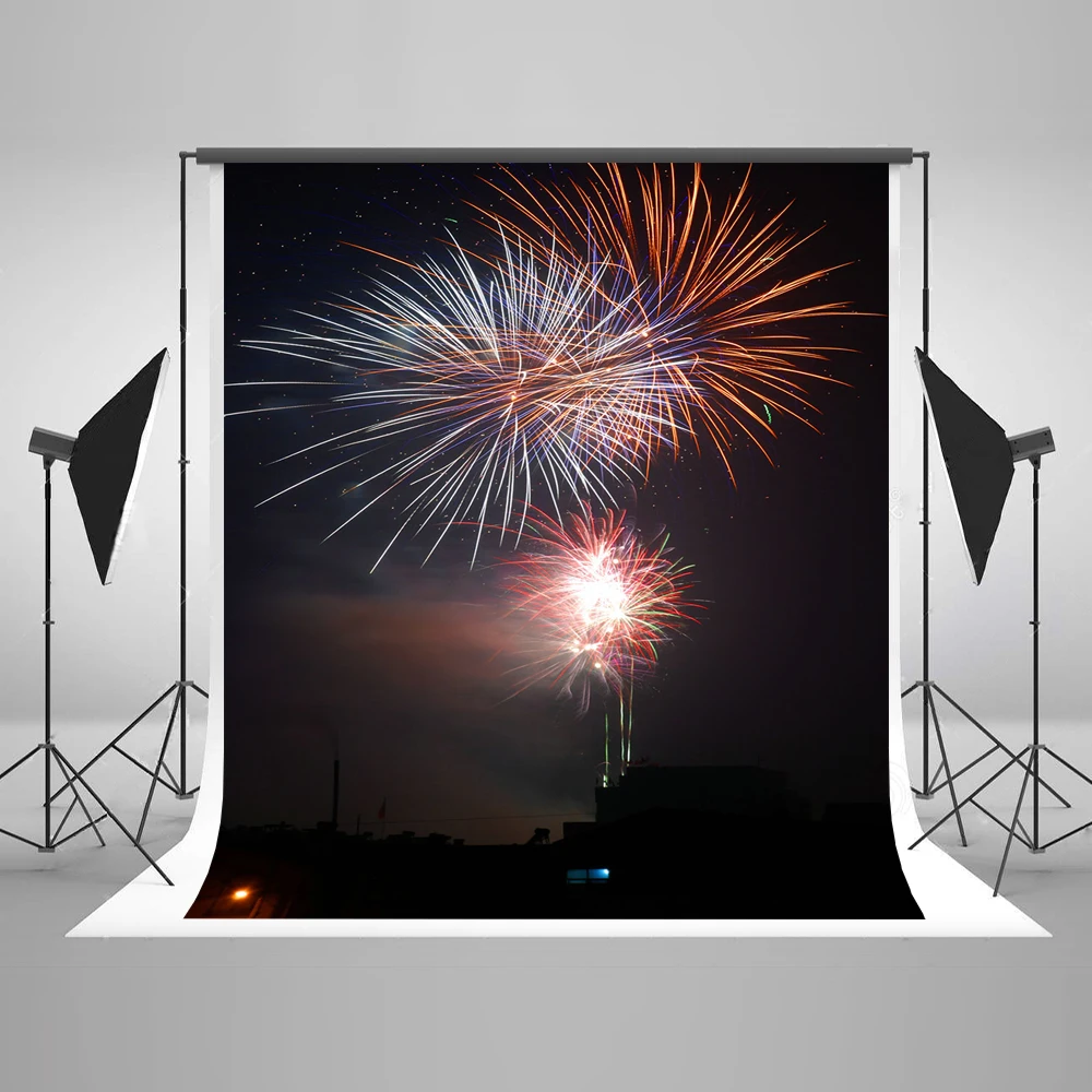 

VinylBDS 200x300cm (6.5x10ft) Christmas Firecracker Photo Background New Year Fireworks Night Washable Photographic Background