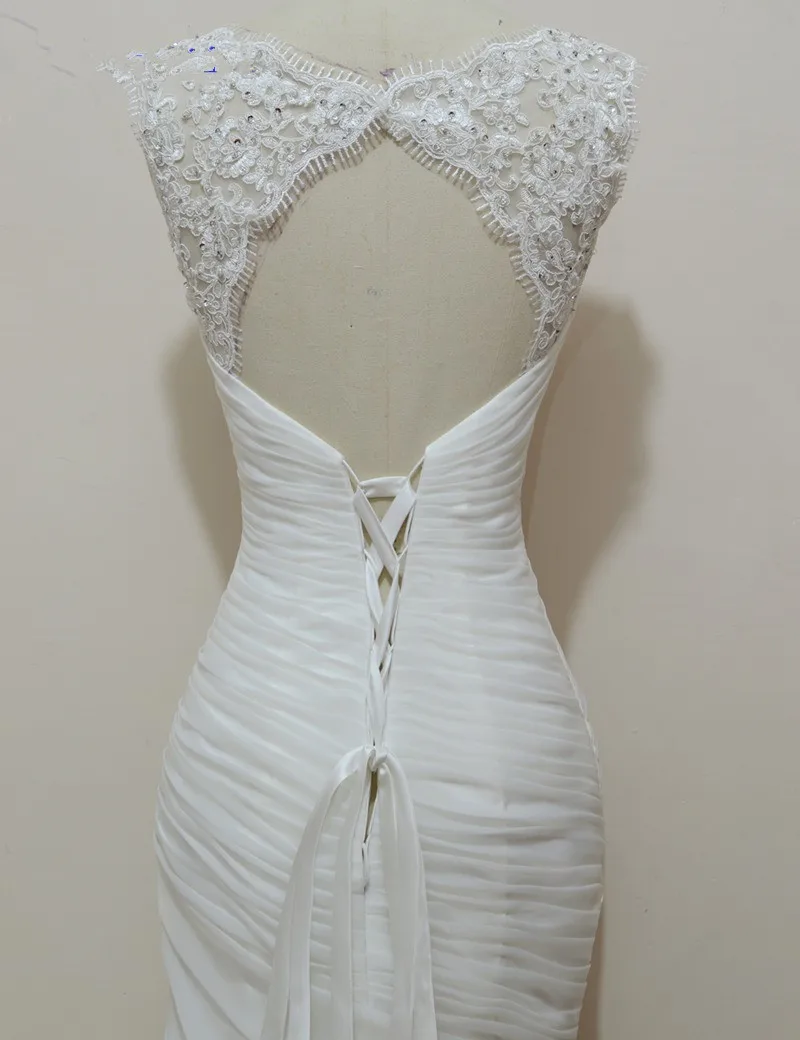 Rochii 리얼 포토 캡 슬리브 Sweetheart White Organza 오픈 백 인어 신부 가운 Robe De Mariage 별주 웨딩 드레스