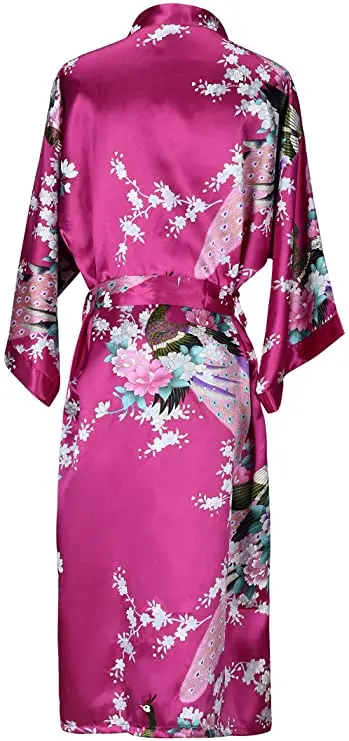 Silk Satin Wedding Bride Bridesmaid Robe Floral Bathrobe Short Kimono Robe Night Robe Bath Robe Fashion Dressing Gown For Women