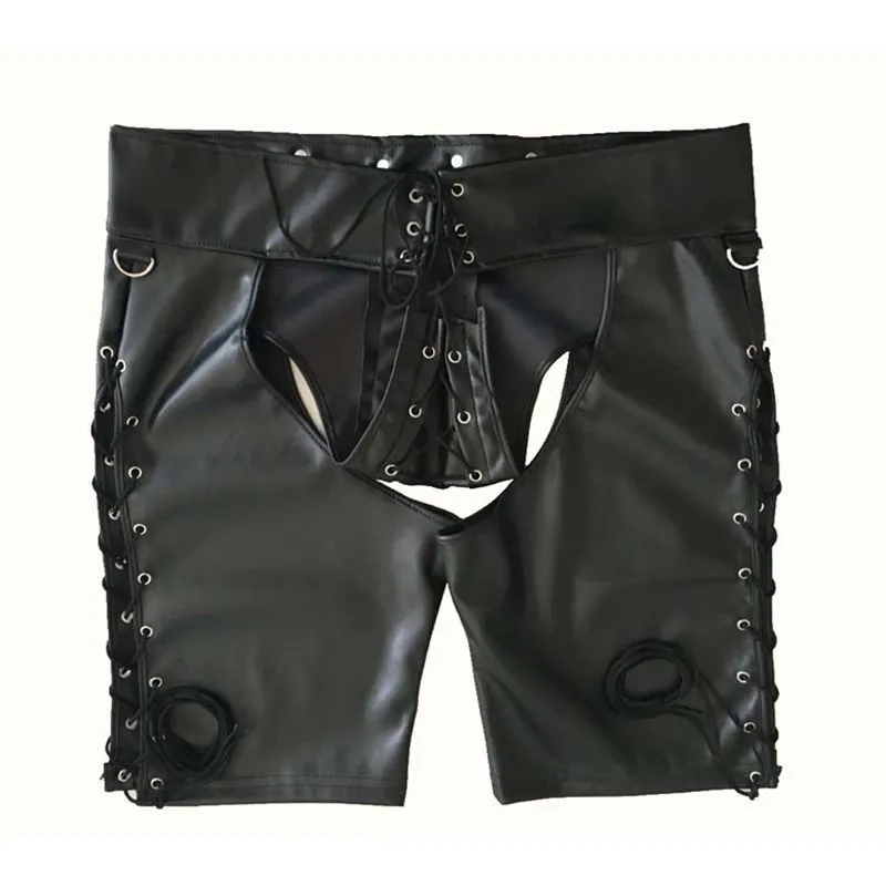 Erotic Hollow Latex Sissy Pants Patent Leather Fetish Gay Open Crotch Pants Porno Pole Dance Costumes for BDSM Sex Games