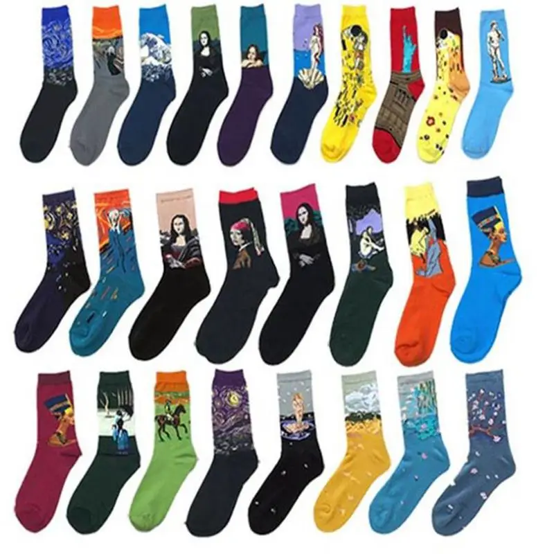 Colorful Retro Oil Painting Women Socks World Famous Art Van Gogh Mural Series Socks Spring Autumn Funny woman\'s Cotton Socks