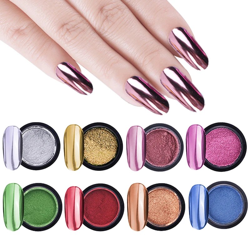 Rose Gold Mirror Nail Powder Colorful Silver Champagne UV Gel Polish Chrome Dust Decor Nail Art Glitter Metallic Effect