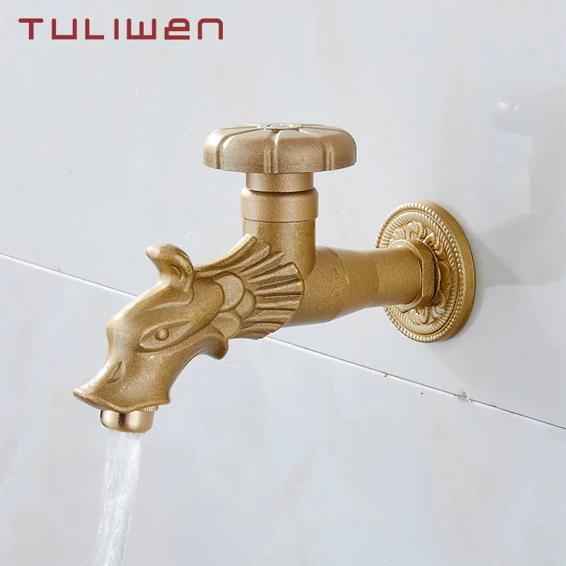 Decorative Outdoor Garden Faucet Wall Mount Hose Faucet Solid Brass Cold Tap Dragon Style