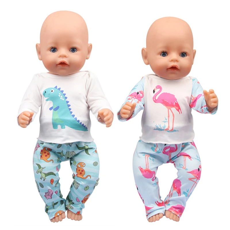 

43cm Doll Clothes Suit 17 Inch New Baby Born Outfits Flamingo Pattern Girl Birthday Festival Gifts American Girl Doll Clothes