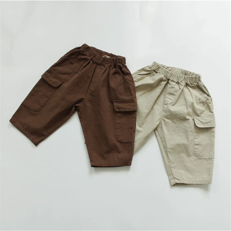 

Spring Autumn Unisex Kids Loose Ankle-length Cargo Pants 1-7 Years Children Side Pocket Cotton Soft Trousers