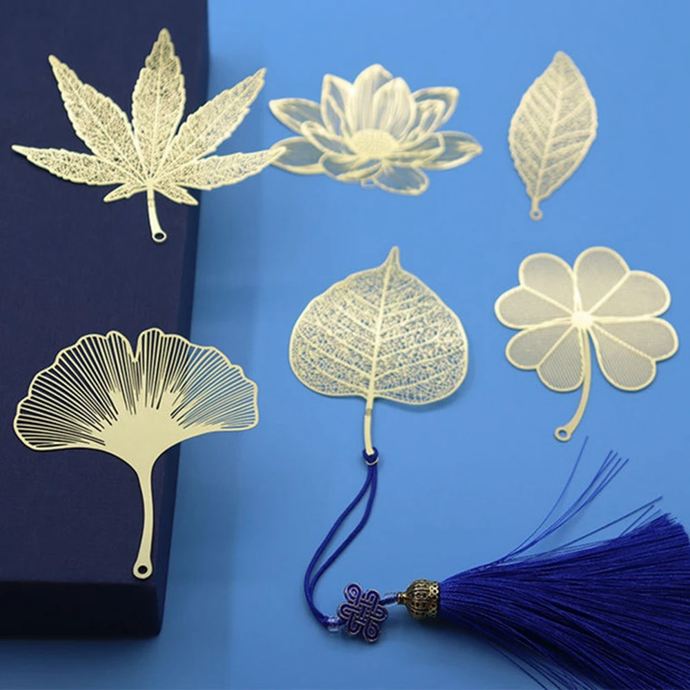 Metal Bookmark Chinese Style Vintage Creative Leaf Vein Hollow Maple Leaf Fringed Apricot Leaf Bookmark Gifts