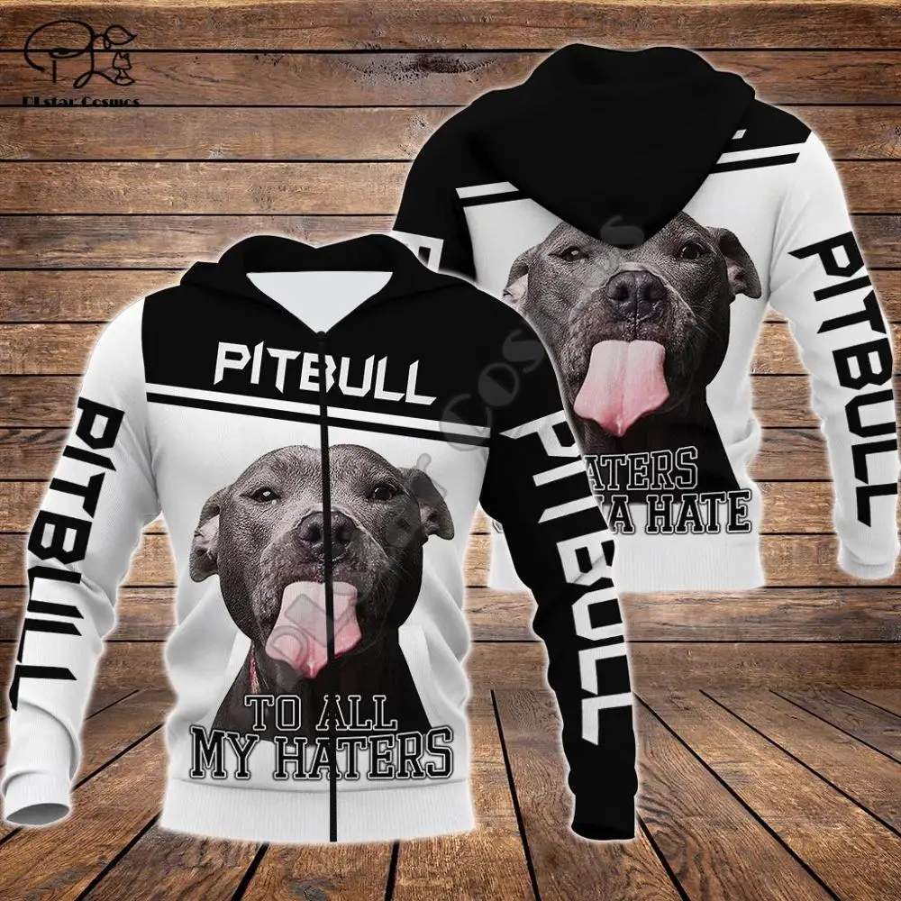 Men Unisex pitbull to haters limited 3d dog print zipped hoodie long sleeve Sweatshirts jacket pullover tracksuit G12