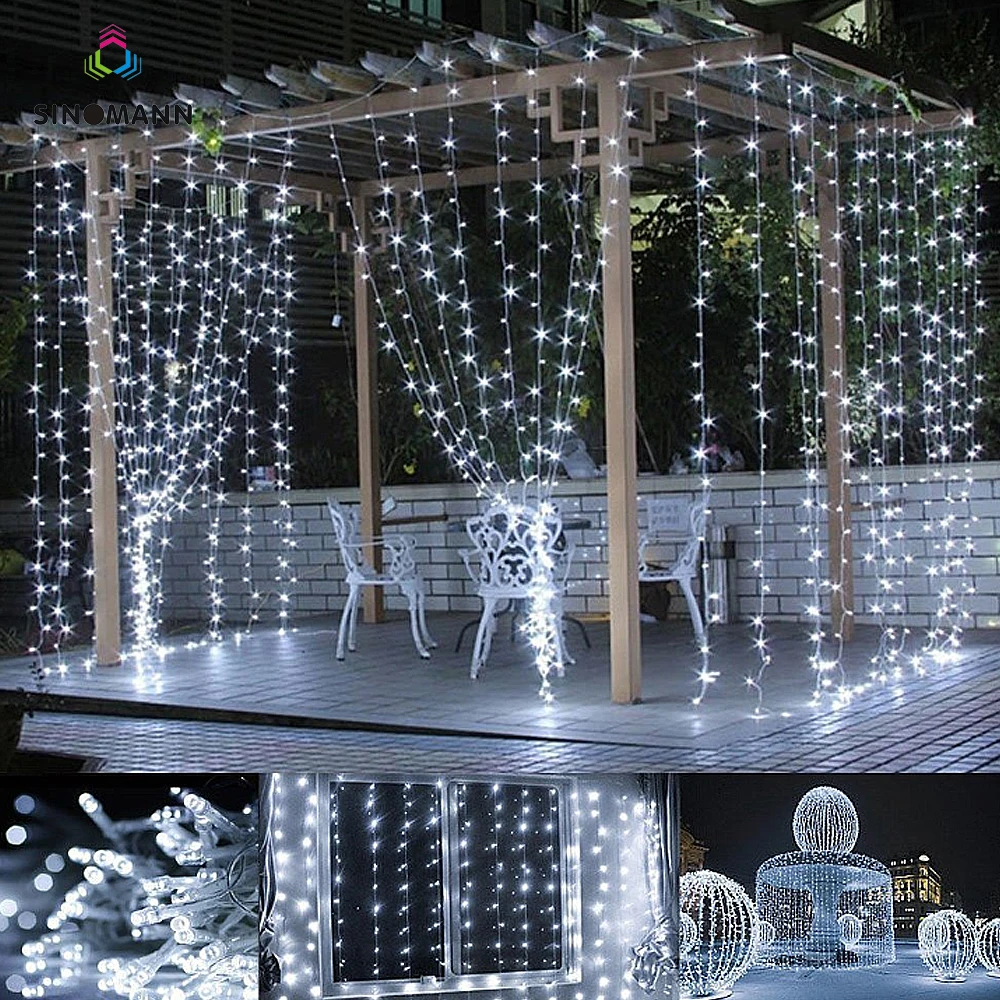 Imagem -02 - Led Casa ao ar Livre Férias Natal Decorativo Casamento Natal Corda de Fadas Cortina Guirlandas Tira Luzes Festa 6m x 3m 600