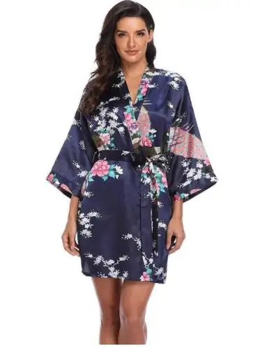 Sexy Print Kimono Gown Satin Women Bathrobe Bridal Wedding Gift Silky Sleepwear Nightdress Oversize 3XL Nightgown Homewear