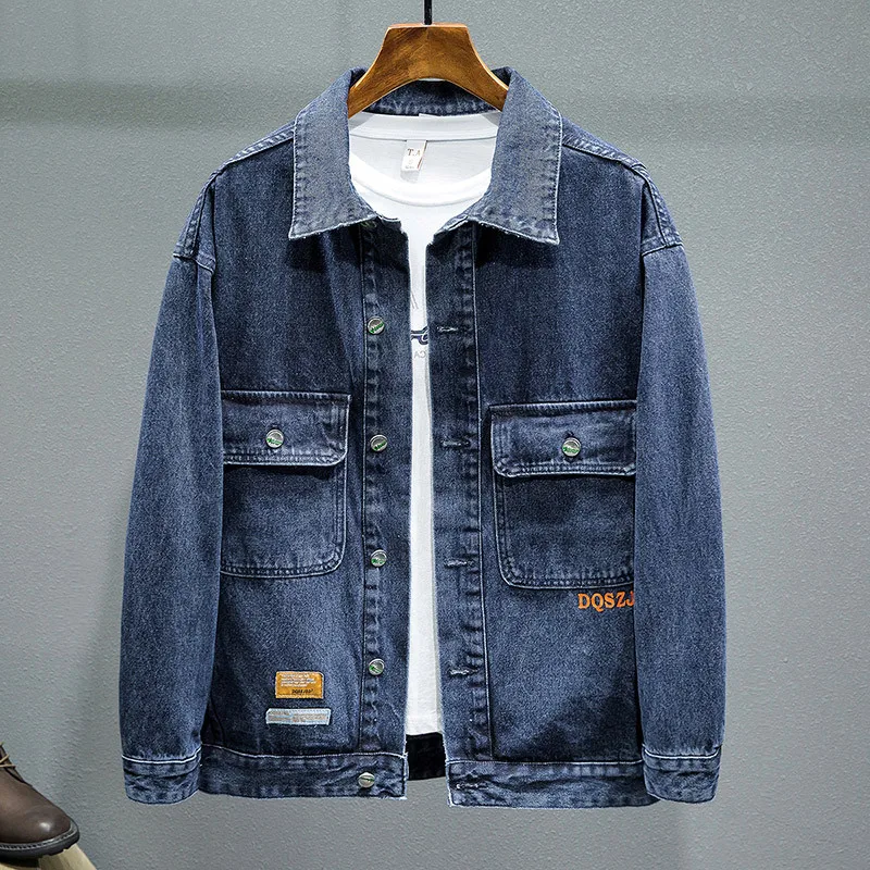 oversized 5XL 6XL 7XL Men\'s Casual Loose Printed Denim Jacket 2023 autumn new Fashion single breasted lapel blue denim jacket