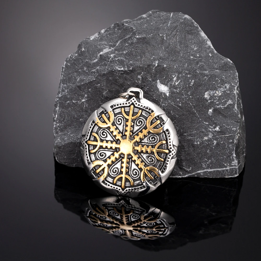 Collar de Color dorado con brújula nórdica para hombre, amuleto de acero inoxidable, Tridente, Vegvisir, joyería islandesa