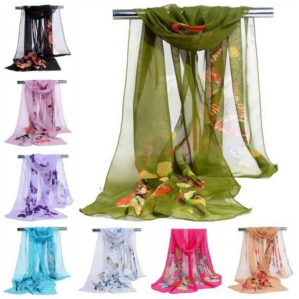 

8 Colors Fashion Lady Shawl Silk Long Chiffon Scarf Butterfly Flower Print