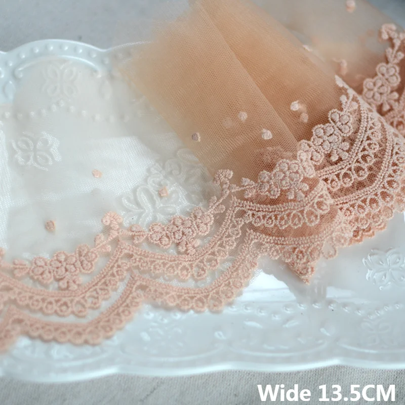 13.5CM Wide Tulle Orange Mesh Fabric Embroidered Fringe Trim Lace Edge Trim Skirts Hemlines Head Veil DIY Stitched Sewing Decor